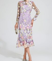 preiswerte -A-Linie Kleid Brautmutterkleid Elegant Vintage Illusionsausschnitt Knöchellänge Tüll Langarm mit Stickerei Applikationen Blume 2025