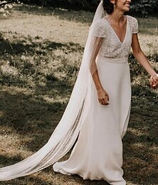 economico -Abiti da Sposa Ball Gown V Neck Spalline Regolari Strascico Chiffon Abiti da Sposa Con Pieghe Arricciate