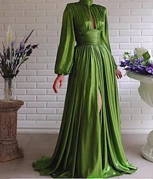 billige -A-Linje Aftenkjole Glitrende Kjole Formell Ball Gulvlengde Uten Ermer Høy Hals Polyester med Glitter Paljetter