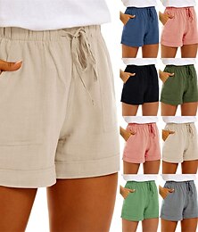 economico -Per donna Pantaloni in cotone e lino Semi-lungo Pantaloni Palazzo Moda Streetwear Comfort Lunghezza al ginocchio Vita Alta Semplice Tasca Coulisse Elastico in vita Comodo All'aperto Confortevole
