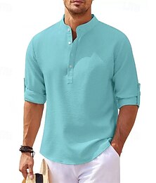 economico -Per uomo Camicia Camicia popover Camicia Estiva Camicia casual Camicia da Spiaggia Camicia a maglia a nido d'ape Nero Bianco Blu Azzurro cielo Verde militare Manica Lunga Semplice Collo alla coreana