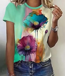 economico -Per donna maglietta Floreale Color Block Informale Manica corta Rotonda Top regolari Giornaliero Stampa Verde Estate
