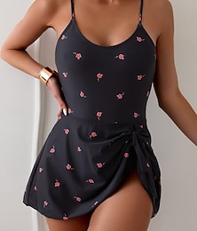 billige -Dame Badetøy Ett stykke Monokini Badedrakt Åpen rygg Midjekontroll Høy Midje Tynn Ferie Strand Klær Blomstret Grimehals Ermeløs Badedrakter