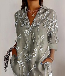 economico -Camicia da Donna 3D Stampa Grafica Floreale Giornaliera Elegante Retro Vintage Manica Lunga Collo Regolare Tops Giornalieri Festivi Uscite Bottoni Camello Khaki Estate Primavera