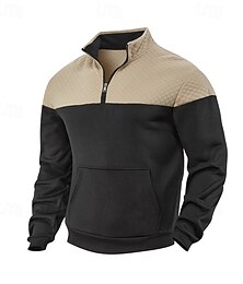 economico -Per uomo Maglia Felpa con zip corta Nero Verde militare Blu marino Cachi Grigio Mezza zip Blocco di colori Cerniera Tasca Testurizzato Sport & Outdoor Quotidiano Ferie Poliestere Streetwear