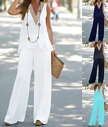 economico -Per donna Di tendenza Lavoro Veste Camis Bolero Top Pantaloni a gamba larga Pantaloni Senza maniche A V Color Block Collage Esterno Da tutti i giorni Nero Bianco Blu marino Estate Standard
