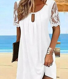economico -Per donna Mini abito Abito casual Abito linea A Moda Informale Da mare Giornaliero Standard Tinta unica Manica corta Girocollo Bianco Estate