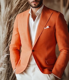 economico -Giacca blazer in lino sportiva moda casual estivi a tinta unita gialla arancione beige adattamento standard monopetto a un bottone