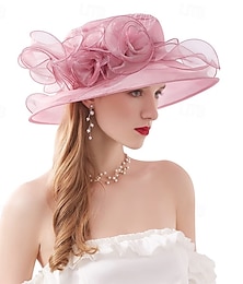 voordelige -organza kerk fascinator bruiloft theekransje derby hoeden voor vrouwen bloem brede rand zonnehoed