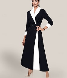 abordables -Robe Blazer Sirène  Trompette Mère de la Mariée Robe Tuxedo Élégante Robe Noire Petites Robes Blanches Col V Longueur Maxi Crêpe Manches 3/4 avec Bloc de Couleurs