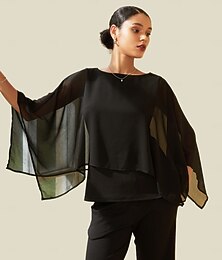economico -Per donna A mantellina Stile casual Chiffon Modal Colore Solido / Tinta Unita Abbigliamento quotidiano Tè Riunione di famiglia Senza maniche Nero Girocollo A mantellina Senza Maniche Elegante