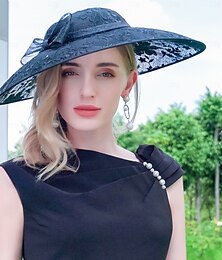economico -berretto Lino Cappello a bombetta / cloche Cappello da sole Cappello a piattino Matrimonio Tè Elegante Matrimonio Con Fiocco Di pizzo Copricapo Copricapo