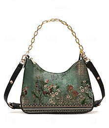 abordables -sac à bandoulière vintage à imprimé floral pour femme avec bandoulière en chaîne dorée - élégant et stylé, adapté aux occasions décontractées et formelles, idéal pour une tenue de jour ou de soirée noir rouge bleu