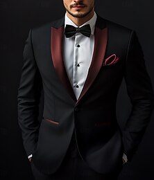 preiswerte -Herren Hochzeits Partyanzüge Heimkehr Anzüge Schwarz Formal Einfarbig Standard Passform 2-teilig Einreiher mit einem Knopf