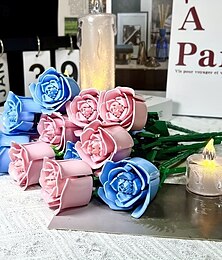 abordables -Lot de 6 blocs de construction à faire soi-même, décoration de table en forme de rose, matériau ABS, parfait pour la Saint-Valentin et Noël &cadeaux d'Halloween ambiance cosy avec roses artificielles