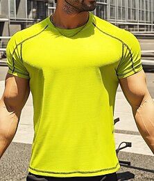 voordelige -Voor heren Gymshirt Compressieshirt Fitnessshirt Fietsshirt Strakke ronde hals Korte mouw Buiten Dagelijks Sportschool Snel Drogend Zweetafvoerend Ademend Effen Kleur Geel Koningsblauw Sportkleding
