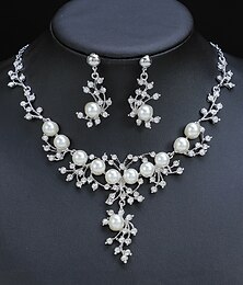 abordables -Elegante conjunto de collar y pendientes de perlas y diamantes de imitación para mujer: joyería nupcial para bodas y ocasiones especiales