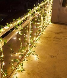 voordelige -5m-50leds buiten zonne-klimmende tijgerwijnstok groen blad koperdraad lichtsnoer binnenplaats tuin bruiloft festival sfeer decoratie lichtsnoer