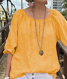 economico -Per donna Camicia Camicia di lino Camicie di cotone e lino Semplice Quotidiano Elegante Essenziale Manica Lunga Girocollo Top Regolari Lavoro Quotidiano Ferie Giallo Verde Grigio chiaro Primavera