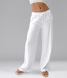 economico -Per donna Pantaloncini in cotone e lino Pantaloni ispirati al lino Pantaloni in cotone e lino Casual Lunghezza intera Naturale Fascia Elastica Design con Coulisse Elastica Inelastico Bianco latte