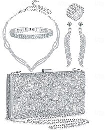 abordables -Nuptiales Parures 1 Alliage Anneaux 1 Bracelet Boucles d'Oreilles Colliers décoratif Femme mode Luxe Mignon Fantaisie Joie Forme Géométrique Parure de Bijoux Pour Soirée