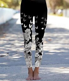 economico -Leggings da donna Pantaloni Vintage Moda Casual Lunghezza completa Vita alta Stampa floreale grafica Termico Caldo Traspirante Morbido Micro-elastico Vacanza Casual Quotidiano Nero Bianco Rosa Blu