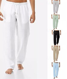 economico -Per uomo Pantaloni di Lino Pantaloni Pantaloni Estivi Pantaloni da Spiaggia Tasca Coulisse Elastico in vita Semplice Comodità Traspirante Vacanza Quotidiano Ferie Hawaiano Boho Nero Bianco