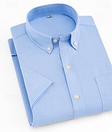 billiga -Herr Skjorta Button Down skjorta Oxford skjorta Rutig Bröllop Arbete Vit Rosa Mörk marin Blå Kortärmad Spets Sommar Vår Kläder