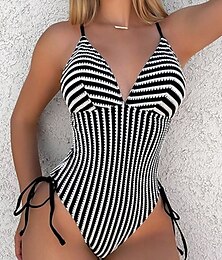 abordables -Femme Maillots de Bain Une pièce Monokini Maillot de bain Dos Nu Contrôle du Ventre Taille haute Mince Vacances Tenues de plage Géométrique Dos nu Sans Manches Maillots de bain