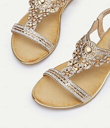 preiswerte -Mit Strasssteinen verzierte T-Riemchensandalen für Damen – elegante, flache Slingback-Sandalen für den Sommerstrand, Hochzeiten und Partys