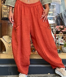 abordables -Femmes Pantalon en coton et lin Chinos Mode Basique Longueur complète Taille moyenne Uni Avec Poches Cordon de serrage Confort Extérieur Micro-Élastique Vacances Rue Quotidien Noir Orange Kaki Ét