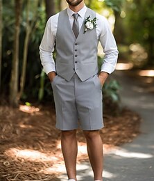 economico -Completi da Uomo per Matrimonio Gilet Pantaloni Corti Completi per Testimoni Blu Cielo Grigio Chiaro Moda Casual Estate Colorati Slim Fit 2 Pezzi