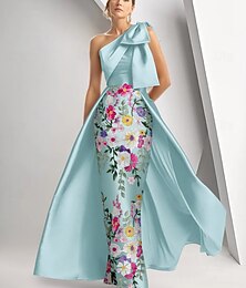 economico -Linea ad A Abito da Sera Elegante Vestito Formale Matrimonio Lunghezza al pavimento Senza Maniche Monospalla Raso con Fiocco/Fiocchi Spacco Ricamo 2025