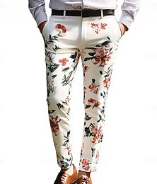 billiga -Herr Blommig Blommor Kostymbyxor Långbyxor Medium Midja Business Casual Utomhus Semester Streetwear Med fickor Slimmad passform Platt-Front Sommar Vår 3D-tryck Beige