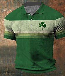 preiswerte -Herren Kleeblatt Waffel-Poloshirts Kurzarm Polo-Shirts Hemden mit Kragen Lässig Business-Casual Party-Abendmode Alltagskleidung Festival-Outfit Knöpfe 3D-Druck Sommer Schwarz Weiß Dunkelgrün