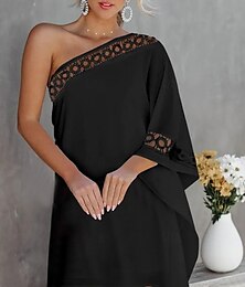 abordables -Robe Mini Femme Robe Portefeuille Robe Bodycon Robe Off The Shoulder Robe Sans Bretelles Vacances Décontractée Vacances Quotidienne Ajustement Régulier Unie Manches Longues Une Épaule Noir Blanc Rose