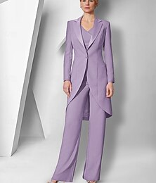 economico -Completo 3 Pezzi Madre della Sposa Elegante Collo a V Lunghezza Piena Tessuto Elasticizzato Maniche Lunghe Avvolto Inclusa con Colore Solido 2025