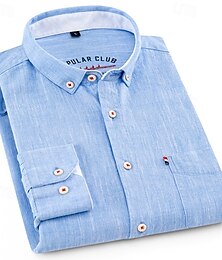 economico -Per uomo Camicia camicia di lino Maglietta informale Camicia con bottoni Liscio Da mare Hawaiano Rosso Blu Grigio chiaro Beige Manica lunga Bavero Primavera Autunno Abbigliamento Bottone giù