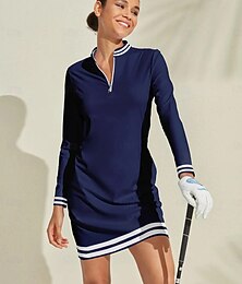 voordelige -Dames golf jurk Marineblauw Lange mouw Dames golfkleding kleding outfits draag kleding