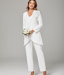 economico -3 Pezzi Completi da Pantaloni Ospite di Matrimonio Elegante Schiena Scoperta Collo a V Lunghezza Caviglia Tessuto Elasticizzato Manica Lunga con Applicazioni 2025