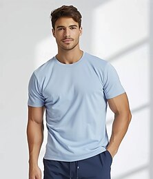 billige -Herre T skjorte Kortermet Crew-hals Sommer Vår Helfarge Sport Nøytral Daglig Crewneck Skole Trening utendørs Lyseblå Mørkegrå Svart Topp T-skjorte for menn