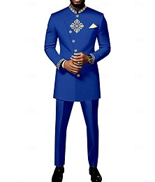 economico -Uomo Africa Festival Abiti da festa Nero Bianco Tinta unita Taglio standard Set da 2 pezzi Monopetto - più bottoni