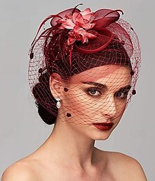 abordables -Chapeaux Tulle Chapeau Fedora Mariage Course de chevaux Elégant Rétro Vintage Avec Plume Casque Couvre-chef