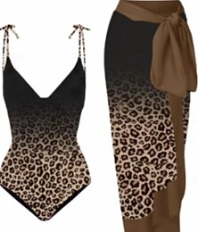 abordables -Femme Maillots de Bain Une pièce 2 pièces Jupe Maillot de bain Dos Nu Contrôle du Ventre Taille haute Mince Vacances Tenues de plage Léopard Col V Sans Manches Maillots de bain