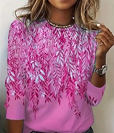 economico -Per donna Maglietta Floreale Casual Manica Lunga Girocollo Top Regolari Quotidiano Stampato Rosa Blu Primavera Autunno