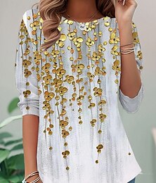 economico -Per donna Maglietta Ombre Floreale Elegante Vintage Moda Manica Lunga Girocollo Top Regolari Quotidiano Uscire Weekend Stampato Oro Estate Primavera