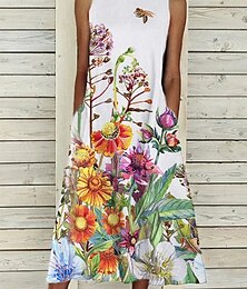 abordables -Robe midi femme Robe A ligne Robe T-shirt Robe Tee Robe décolletée Robe athlétique Casual Vacances Quotidienne Coupe régulière Graphique florale Sans manches Off Shoulder Jaune Rouge Bleu Violet Été