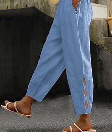 economico -Per donna Pantaloni in cotone e lino Chinos Moda Streetwear Lunghezza alla caviglia Vita Alta Semplice Tasca Fascia Elastica Comodo Morbido Confortevole Micro-elastico All'aperto Streetwear Marrone