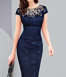 economico -Per donna Vestito longuette Abito da ballo Vestito da festa Abito da ospite di nozze Elegante Sensuale Da cerimonia Feste Invitati del matrimonio Fidanzamento Standard Liscio Manica corta Girocollo