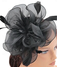 economico -Copricapo in tulle matrimonio elegante vintage con copricapo in tulle con piume accessori per capelli abito per il giorno delle corse